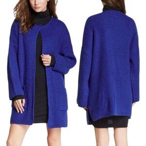 NWOT Beulah Chunky Knit Long Cardigan Sz.XL Royal Blue Pockets Minimalist Preppy